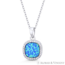 Lab-Created Opal &amp; CZ .925 Sterling Silver Flat Cushion Pendant &amp; Chain Necklace - £21.86 GBP