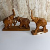 2 Hand Carved Wooden Elephants Sculpture Made in Thailand - $25.00