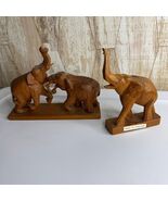 2 Hand Carved Wooden Elephants Sculpture Made in Thailand - $25.00