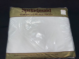Vintage Springmaid Wondercale No-Iron Percale WHITE 54x76 Double Fitted ... - £12.43 GBP
