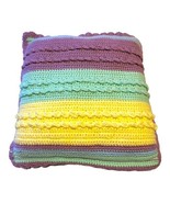 Crocheted Pillow 1970s Pastel Purple Yellow Striped Handcrafted Vintage ... - £25.73 GBP