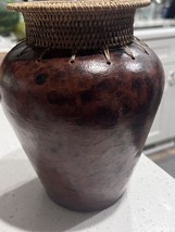 Vintage Tamarind &amp; Wicker fin Vase Indonesian hand crafted Beautiful Rustic - £14.47 GBP
