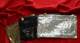 Ladies Evening Style Sequin Clutch Bag Black Or Gold - £7.45 GBP