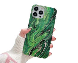 Anymob iPhone Case Green Marble Pattern Shockproof Soft Silicone Protection  - £18.86 GBP