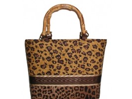Gold Leopard Handbag With Bamboo Handles, Small Gold Leopard Purse, Leop... - £51.83 GBP