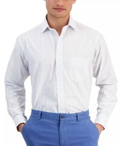 Club Room Dress Shirt Men&#39;s 18 34/35 Orange Aqua Regular-Fit Letto Plaid - $20.99