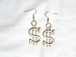 BLING $ MONEY $ SIGN PAYOLA CASH DOUGH PEWTER PENDANT SIZE EARRNGS - £11.00 GBP