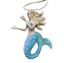 Kurt Adler Blue Green Coastal Mermaid w Blonde Hair Pearl Ornament 4.25 in - £10.30 GBP