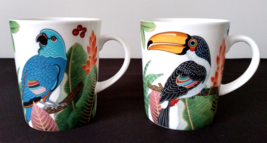 2 Stechcol Gracie Bone China Coffee Mugs Tropical Birds Parrot Toucan Ju... - £20.55 GBP