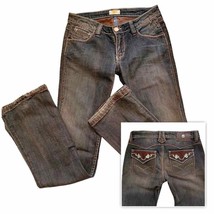 Vintage Antik Denim Dark Wash Leather Pocket  Flare Leg Jeans Coastal Cowgirl - £78.30 GBP