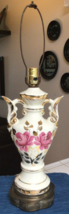 Vtg Antique Porcelain Table Lamp Urn Floral Gold Hand Painted Roses ~843A - $145.08