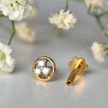 0.10Ct Round Cubic Zirconia Nose Lip Screw Stud Pin 14K Yellow Gold Plated - £78.33 GBP