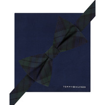 TOMMY HILFIGER Blackwatch Pre-Tied Bow Tie Navy Solid Pocket Square Silk... - £19.86 GBP