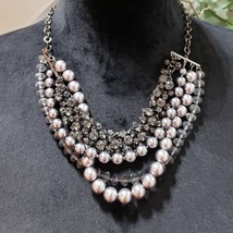 Women Fashion Silver Tone Glass Faux Pearl Bead Collar Necklace w/ Lobster Clasp - £23.71 GBP