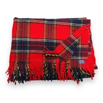 Vintage 60s Pendleton Red Plaid Stadium Blanket Wool Fringe USA Made 46x64” - £53.42 GBP