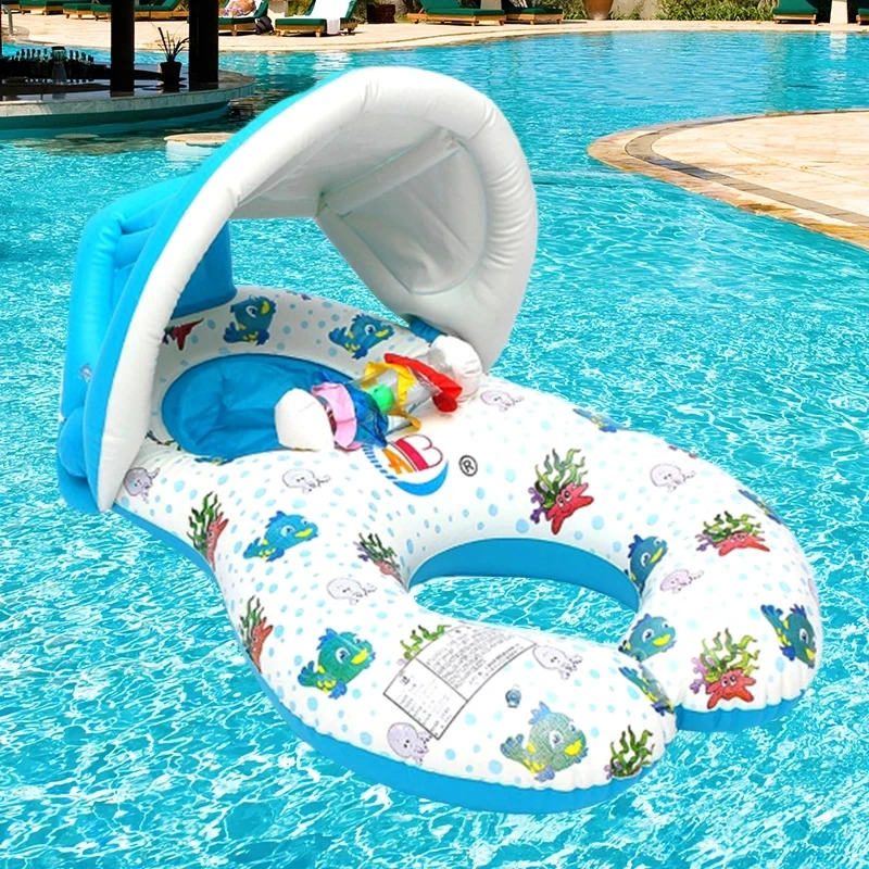 Portable Baby Pool Float Neck Ring With Sunshade Mother Children Swimming Circle - £23.25 GBP