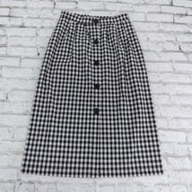 Black White Buffalo Plaid Skirt Womens Large High Rise Button Up Midi Pockets - £15.81 GBP