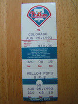 Philadelphia Phillies 8-25-93 Vs. Colorado @ Mellon PSFS Ticket Stub - $1.99