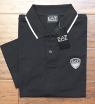Emporio Armani EA7 $125 Men&#39;s Short Sleeve Slim Fit Black Cotton Polo Sh... - £51.19 GBP