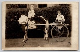 RPPC Young Barefoot Boy on Pony with Sister in Cart John and Clara Postcard E29 - £15.94 GBP
