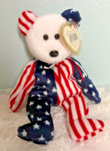 1999 TY Patriotic Bear Beanie Baby SPANGLE White Face 9&quot; Tag Protector - $20.10