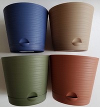 Ribbed Plastic Planters w Saucers 5.6”H x 6.3”D, Select: Color - $2.99