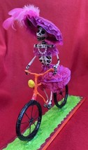 Mexican Folk Art Day Of Dead Papier-mâche Fancy Skeleton Catrina On Bicycle - £45.82 GBP