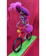 Mexican Folk Art Day Of Dead Papier-mâche Fancy Skeleton Catrina On Bicycle - £45.64 GBP