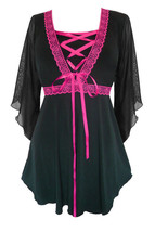 1X 10 12 Pink Bewitched Renaissance Corset Top~Lace Trim~Sexy Sheer Sleeves - $44.51