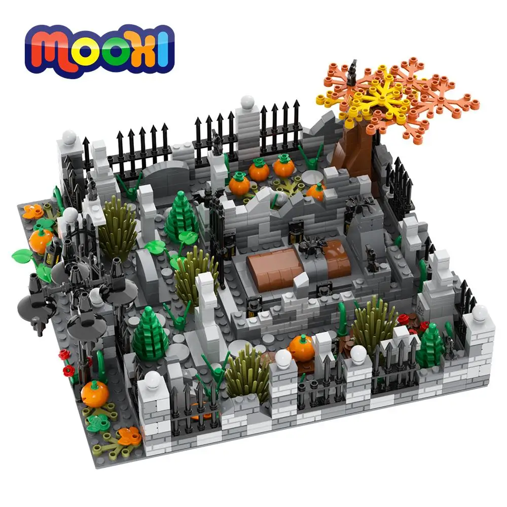 MOOXI Halloween Cemetery Coffin Bat Pumpkin Model Brick Educational Toy For - £63.44 GBP