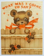 Vintage c1940 Christmas Greeting Card Teddy Bear Tip of Tongue Happy New Year - £10.41 GBP