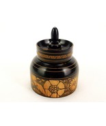 Round Trinket Box, Hand Carved Dark Wood, Floral Artwork, Sombrero Lid, ... - £23.07 GBP