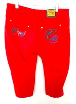 Coogie Capris Women&#39;s Size 7/8 Red Skinny Stretch Denim Embroidered Embe... - £23.18 GBP