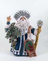 Christmas Santa Figurine Frozen Ice Crystal Bisque Collectible Ceramic 9.75&quot; - £11.00 GBP