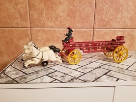 Vintage Antique Cast Iron Horse Drawn Fire Engine Wagon - $65.00