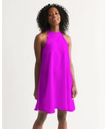 Hot Pink Open Shoulder Halter Dress - £47.39 GBP