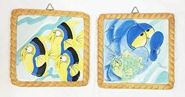 Set/2 Decorative Ceramic Tropical Fish Trivet Wall Tile 5.5 x 5.5 - £15.57 GBP
