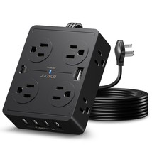 Surge Protector Power Strip - Ultra Thin Flat Plug Extension Cord 6 Ft With 8 Wi - £25.27 GBP