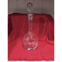 Toscany Floral Etched Wine Decanter, Glass Stopper, 15.5&quot; H, Vintage Gla... - $24.75