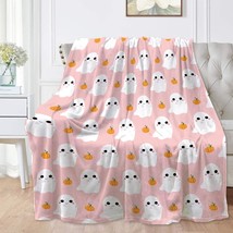 Cute Ghost Pumpkin Pink Blanket Halloween Lightweight Throw Blanket For Women Me - £12.67 GBP