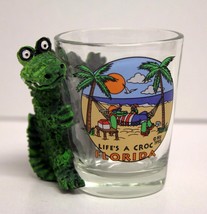 LIFE&#39;S A CROC - Shot Glass with Ceramic CROCODILE Attached! 2 1/2&quot; Tall - £7.95 GBP