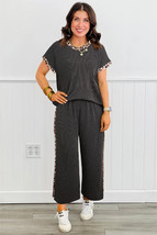 Carbon Grey Leopard Patchwork Edge Twisted Rib T Shirt and Cropped Pants... - $626.53 MXN