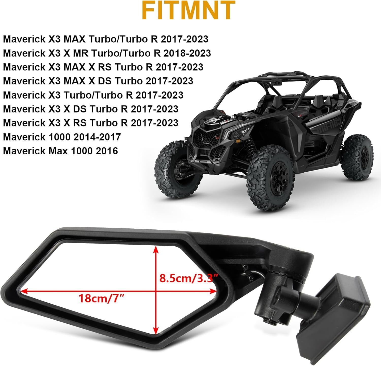 PSLER Maverick X3 UTV Side Mirrors Rear View Racing Mirrors Upgraded 360 Degree Item image 2