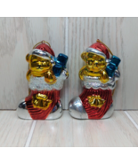 Gold Teddy Bears in Christmas stockings wearing Santa hats Tree Ornaments - £10.24 GBP