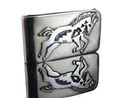 Vintage Navajo Sterling silver and turquoise money clip Chip inlay horse - £74.36 GBP