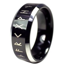 Viking Rune Ring Black Tungsten Carbide Celtic Druid Norse Luck Fortune Band - £20.09 GBP