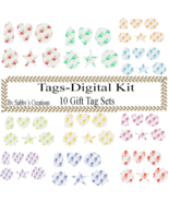 Flower Gift Tags Digital Kit 1-Digtial Paper-Rose-Art ClipJewelry-Scrapbook - $37.30 MXN