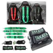 TAKATA Black Racing Seat Belt Harness 4 Point 3&quot; Snap On Camlock Universal - £75.19 GBP