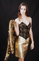 North Beach Leather Versace Zodiac Sequin Bustier Dress Black Gold sz 3/... - $160.00