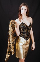 North Beach Leather Versace Zodiac Sequin Bustier Dress Black Gold sz 3/4 $3000 - £127.89 GBP